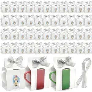 100 count Mug Boxes, 11 Oz Sublimation Mugs  Box with Ribbon for Packaging Shipping Selling, Small White Cups Blanks Wrapping Bulk for Wedding, Birthday, Christmas