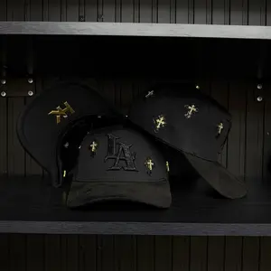 LA CHROME GOLD KLAN Hat Snapnack- Black Cotton Suede Visor