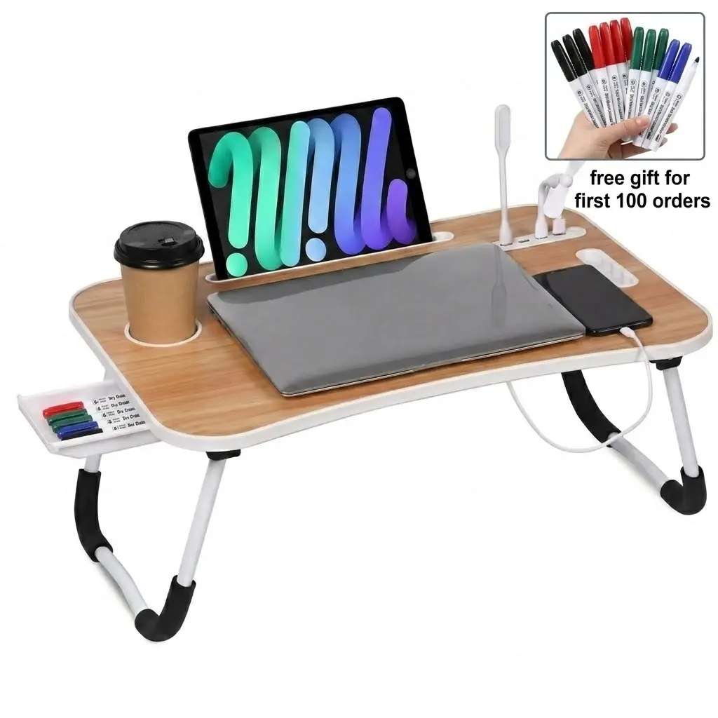 Foldable Home Office Desk - 1-Second Open, No Assembly, Portable Laptop Stand with Storage & Upgraded Protective Packaging for Remote Work