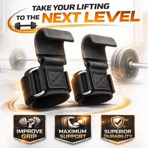 Weight Lifting Hooks 1 Pair 5mm Thick Wrist Padding Non-Slip Secure Coated Grip 1000LB Capacity for Powerlifting Shrugs Rows Gym Lifting Straps with Pull Up Hooks