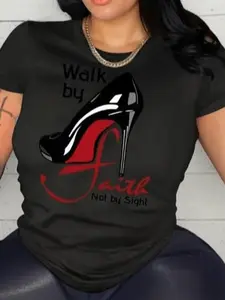 Christian High Heel Shirt - Bible Quote Graphic Top, Inspirational Gift Tee, Daily Faith Motivation,Personalized short-sleeved T-shirt, sport T-shirt, simple style, loose-fitting and comfortable fit.