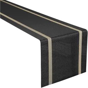 FAVE Woven Vinyl Black Woven with Golden Threads 90Inches Heat Resistant Table Mats for Wedding, Banquet, Birthday,, Restaurant (Black,12"x90")