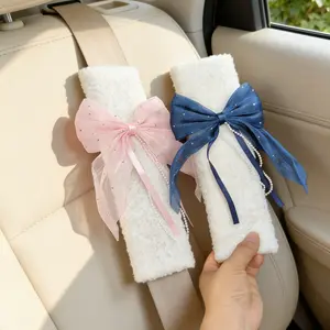 Cute Car Seatbelt Shoulder Pad Set, Lamb Velvet Butterfly Decorations, Cartoon Style Safety Belt Cover, Vehicle Interior Accessories