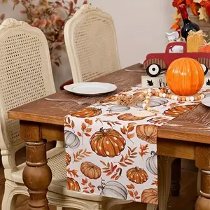 Eddert 13x72 Inch Fall Table Runner, Pumpkin Maple Leaves Watercolor Design, Durable Polyester Farmhouse Decor for Autumn & Halloween