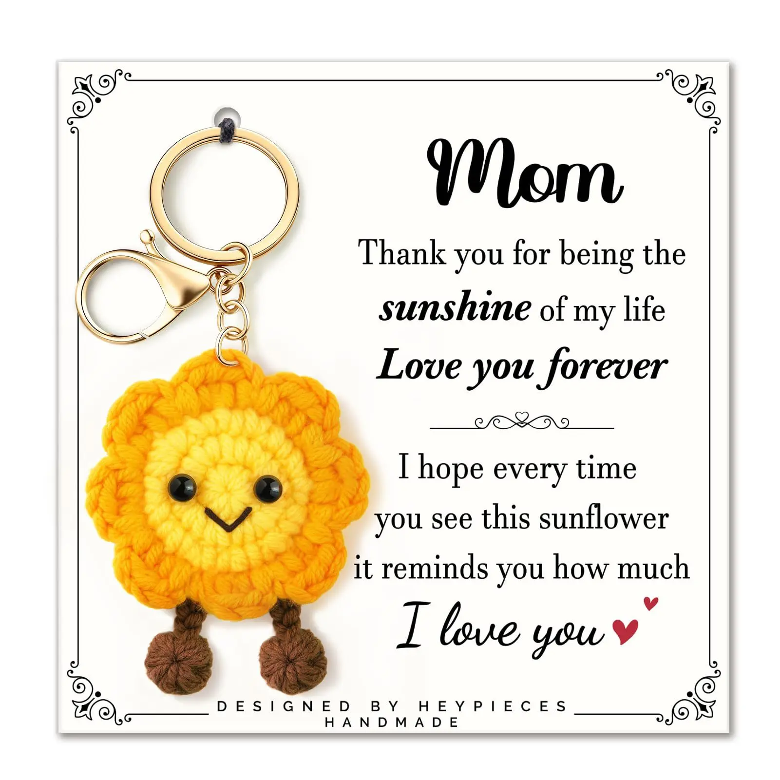 Knitted Sunflower Keychains for Mom,Thank You Birthday Gifts for Women,Perfect Gift for Mom