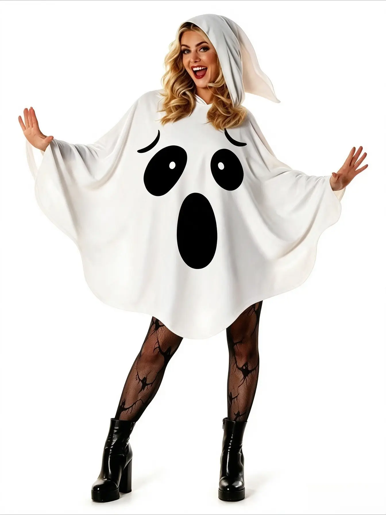 Halloween Costume - Cute White Bat Hooded Cape with Black Eyes And Mouth Design, Perfect for Parties, Witches, Elves, Or Halloween-Themed Events, Halloween Costume | Fun Design | Halloween Costume, Halloween Outfit