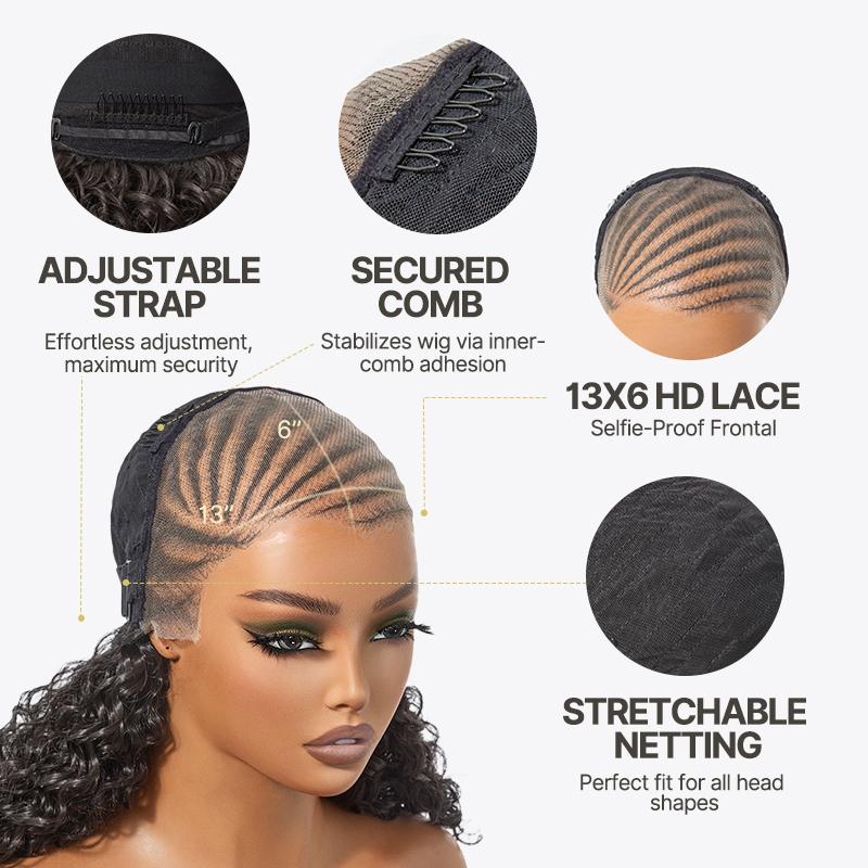 Frodio Veralux™ Fiber 13×6 Braided Cornrow Wig —Water Wave Lace Front Wig for Black Women Pre-Cut Lace Wig | Natural Look, Beginner Friendly Frodio Veralux™ Fiber 13×6 Braided Cornrow Wig —Water Wave Lace Front Wig for Black Women Pre-Cut Lace Wig | Natural Look, Beginner Friendly