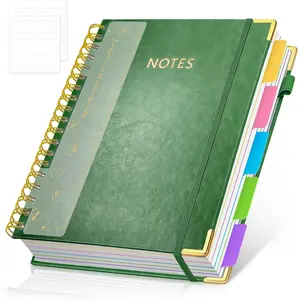 Hardcover Spiral Notebook Journal with Removable PVC Dividers - 8'' x 10'' Large 300 Pages B5 Hardcover Leather Lined Journals Notebook with Tab for Work Note Taking Office  School Supplies, Green