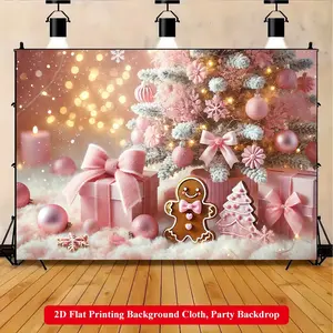 2D Flat Printing Backdrop Banner 1pc, Gingerbread Man Christmas Scene Vibrant Polyester Background Cloth for Family Party, Wedding, Birthday, Christmas, Thanksgiving, Fall, Entryway, Room Decorations, Easy to Set Up, Reusable