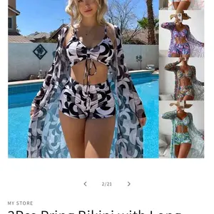 Bikini Set 3Pcs with Long Sleeve Cardigan - Fashion Summer Beach Swimsuit for Women