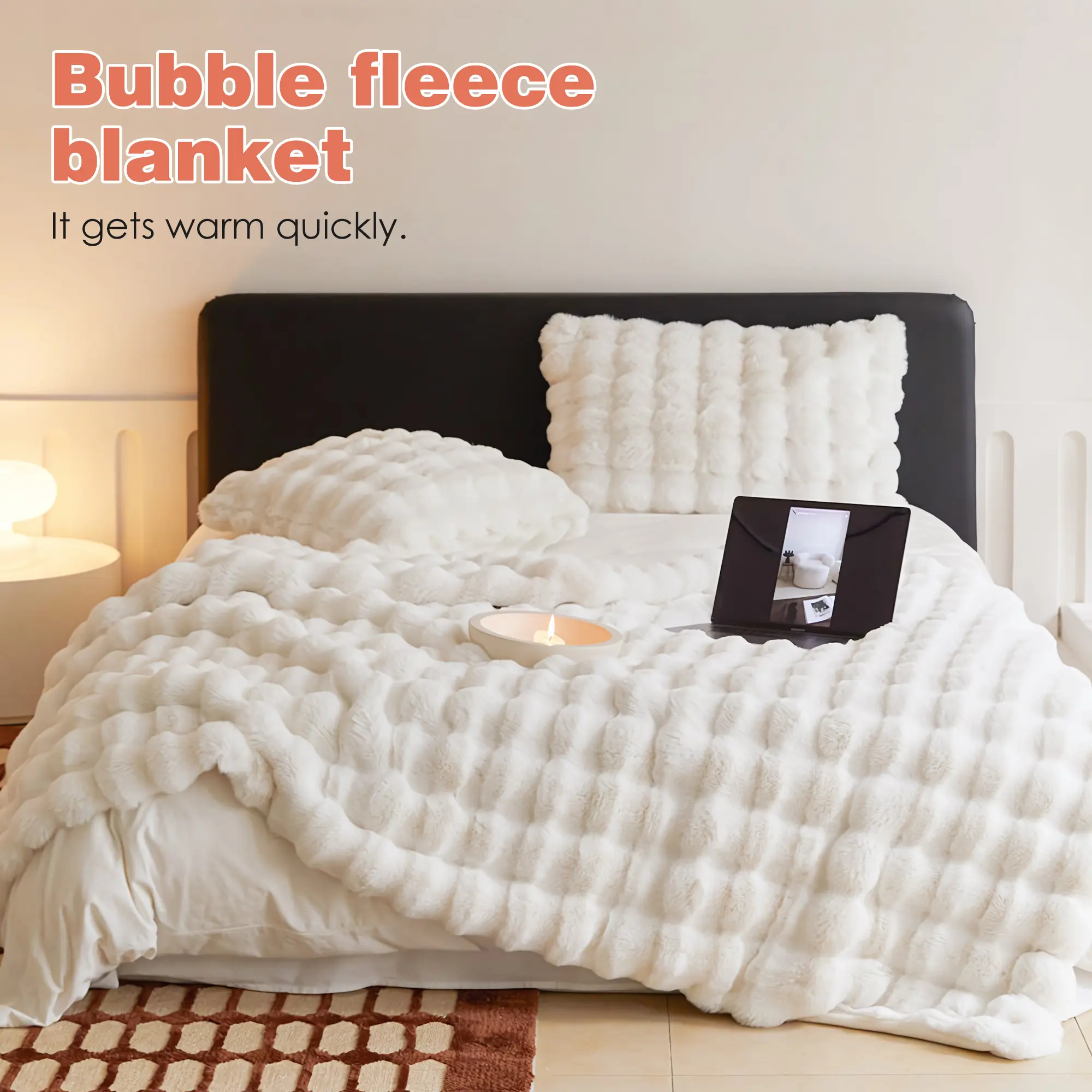1 Count Soft Faux Fur Throw Blanket Solid Reversible Shaggy Blanket, Plush Thick Fluffy Blankets Throws for Bed, Couch, Sofa, Office, Camping
