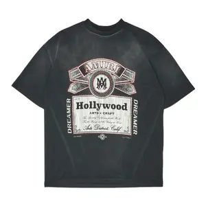 Amiri Hollywood Arts & Crafts Studded Logo Short Sleeve Tee Shirt Black Red Multi