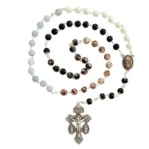 Rosary with 8mm Glass Stone Beads/ The Holy Shroud /Pardon Crucifix