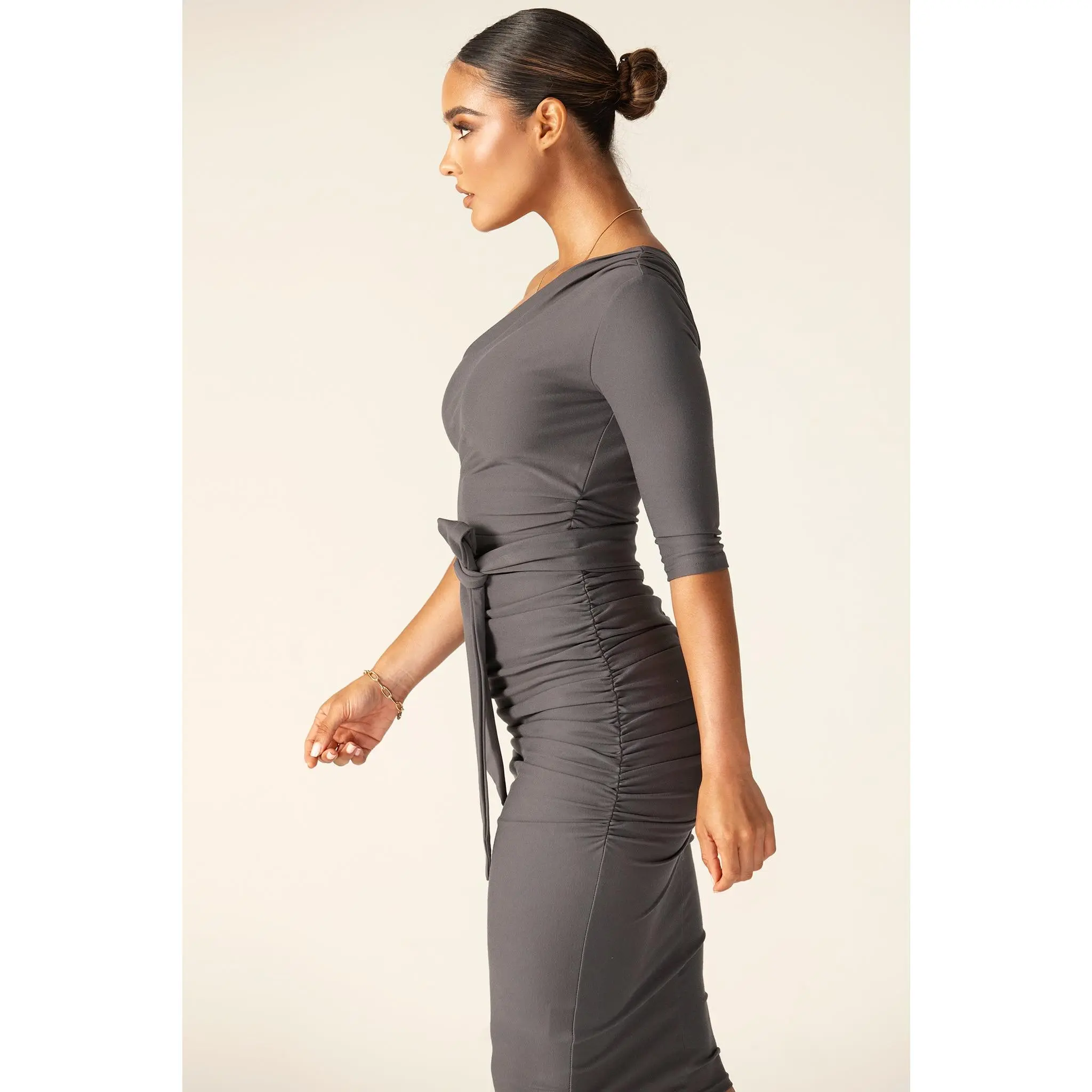 Dolly Elegant Bodycon Dress - Gray | One Shoulder Midi Dress with Belt for  Women - Elegant Stylish Jersey Outfit for Evening, Date Night, Party Wear -  Womenswear Clothing - TikTok Shop