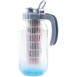 Mason Jar Pitcher With Fruit Infuser 2 Quart Water Pitcher With Pour Spout Lid 64 OZ Wide Mouth Glass Carafe Airtight For Milk, Fruit Infused Water, Iced , Lemonade, , Cold Brew Coffee