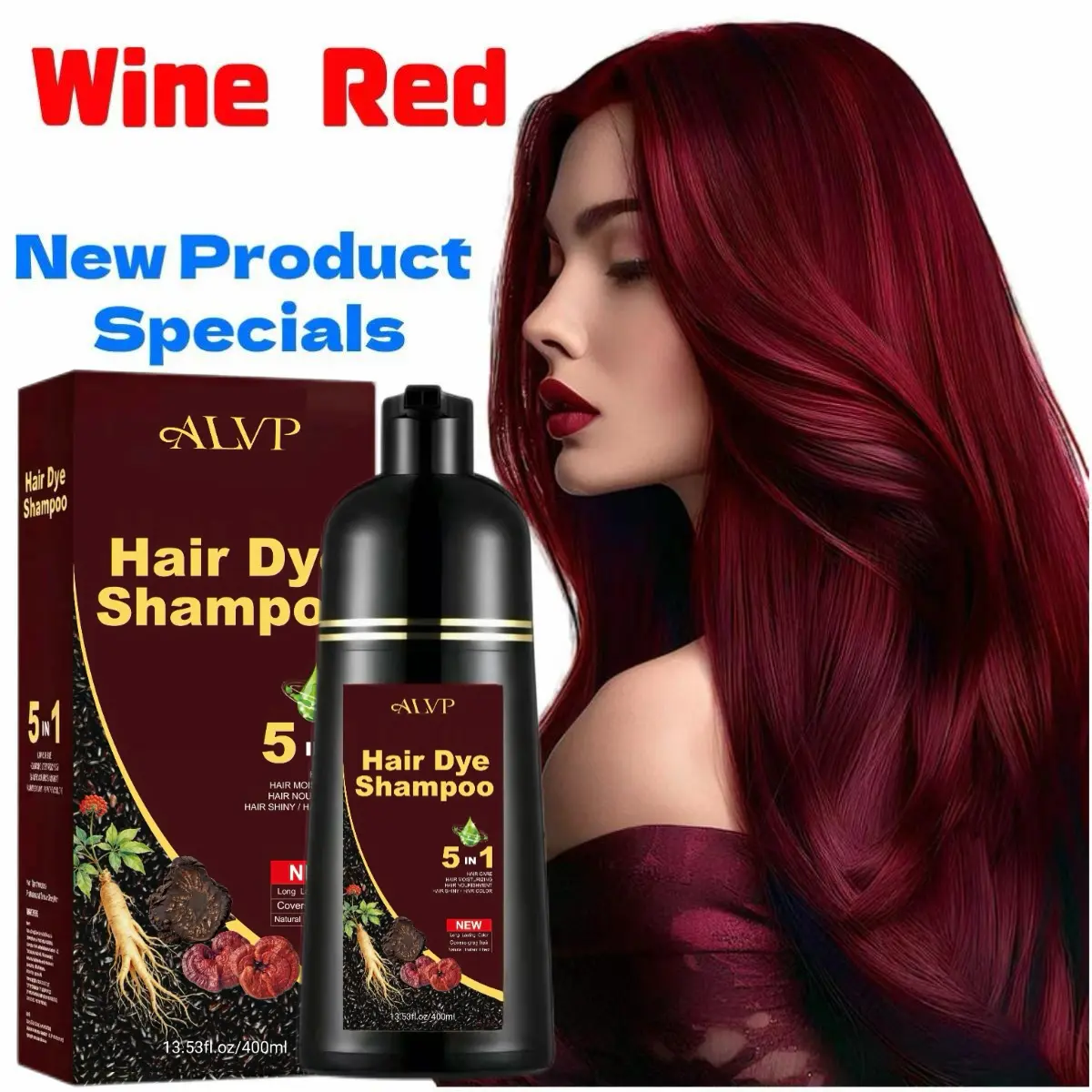 ALVP 2026 Shampoo 5 In 1 Herbal Wine Red ColorShampoo For Women & Men Covers  Grays LongLasting Nourishes Scalp Ginseng Haircare,back to school