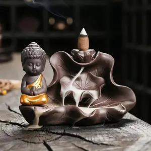 Buddha Design Incense Burner, 1 Count Lotus Design Backflow Incense Burner, Home Decor Ornament, Desktop Decoration for Living Room Bedroom Office, Freshener