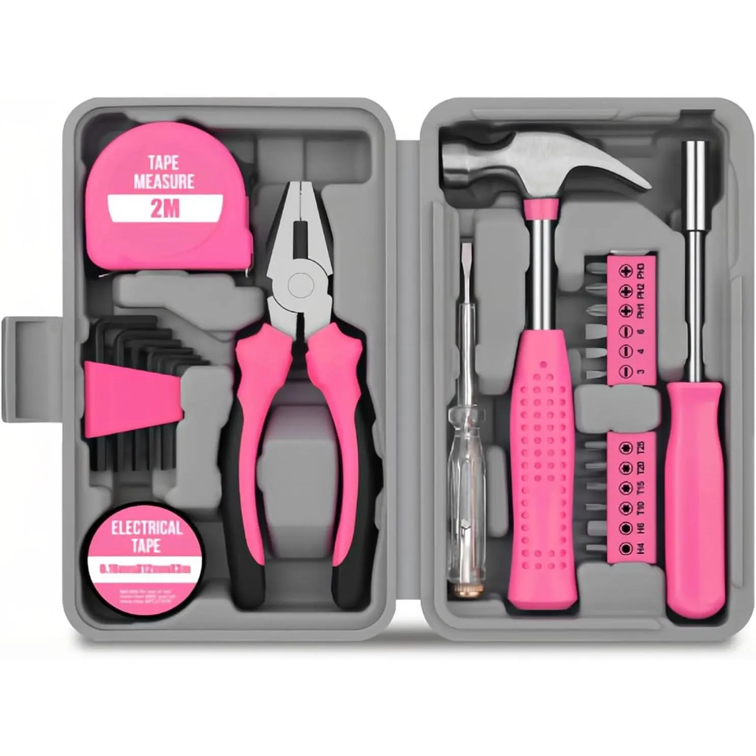 Womens Pink Tool Set 24 Piece Home DIY Kit with Portable Toolbox Essential Hand Tools for Household Repairs Beginner Friendly Home Improvement Projects Lightweight Case Complete Selection