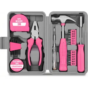 Womens Pink Tool Set 24 Piece Home DIY Kit with Portable Toolbox Essential Hand Tools for Household Repairs Beginner Friendly Home Improvement Projects Lightweight Case Complete Selection