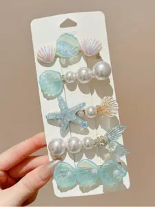 5pcs Ocean Style Sweet Shell Hair Clips for Girls, Side Clip for Fringe, Cute Mermaid Tail Duckbill Clips, Fashion New Hair Accessories Set, Hairpin