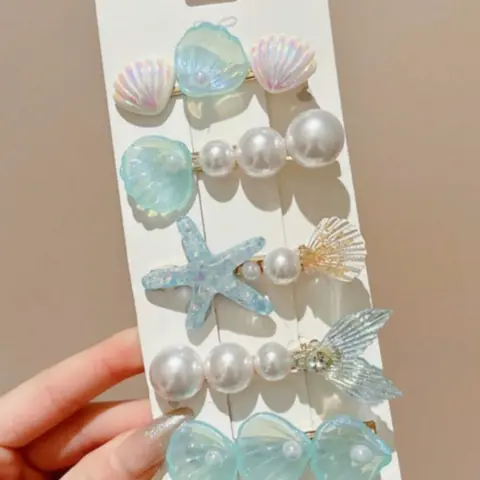 5pcs Ocean Style Sweet Shell Hair Clips for Girls, Side Clip for Fringe, Cute Mermaid Tail Duckbill Clips, Fashion New Hair Accessories Set, Hairpin, Super Cute Clips, Decorative Hair Clips, Hair Decor