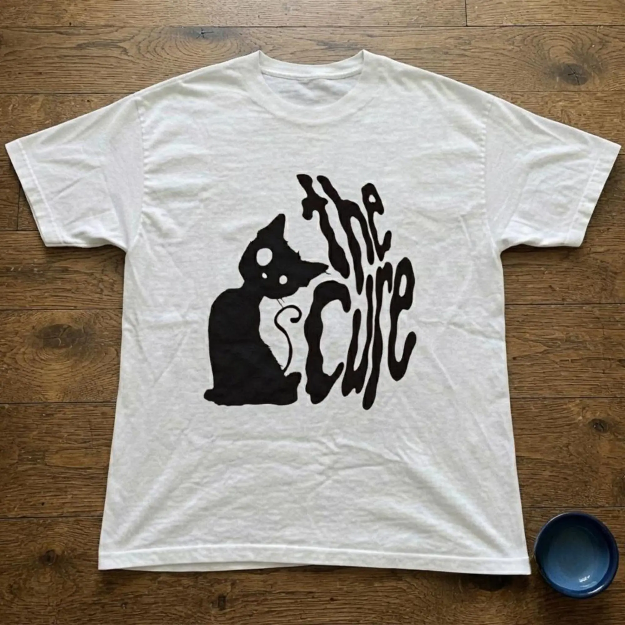 Men's And Women's T-Shirt, The Cure Band Unisex Tee With Cat Graphic And 'The Cure' Text Tee, Animal T-Shirt, Unisex Vintage Graphic Tees Gothic Grunge Y2K Emo Scene Amity Affliction Style Clothes Men Women Streetwear Summer