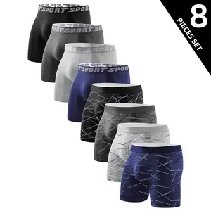 8 Pairs Men's Underwear Long Boxer Briefs Soft Comfortable Breathable Boxers Panties High Quality Sports Fitness Casual Men's Boxer Shorts Trendy Fashion Men's Pants