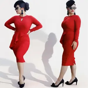 Bettie Page Vintage Inspired Pinup 1940's Red Peplum Wiggle Women's Dress