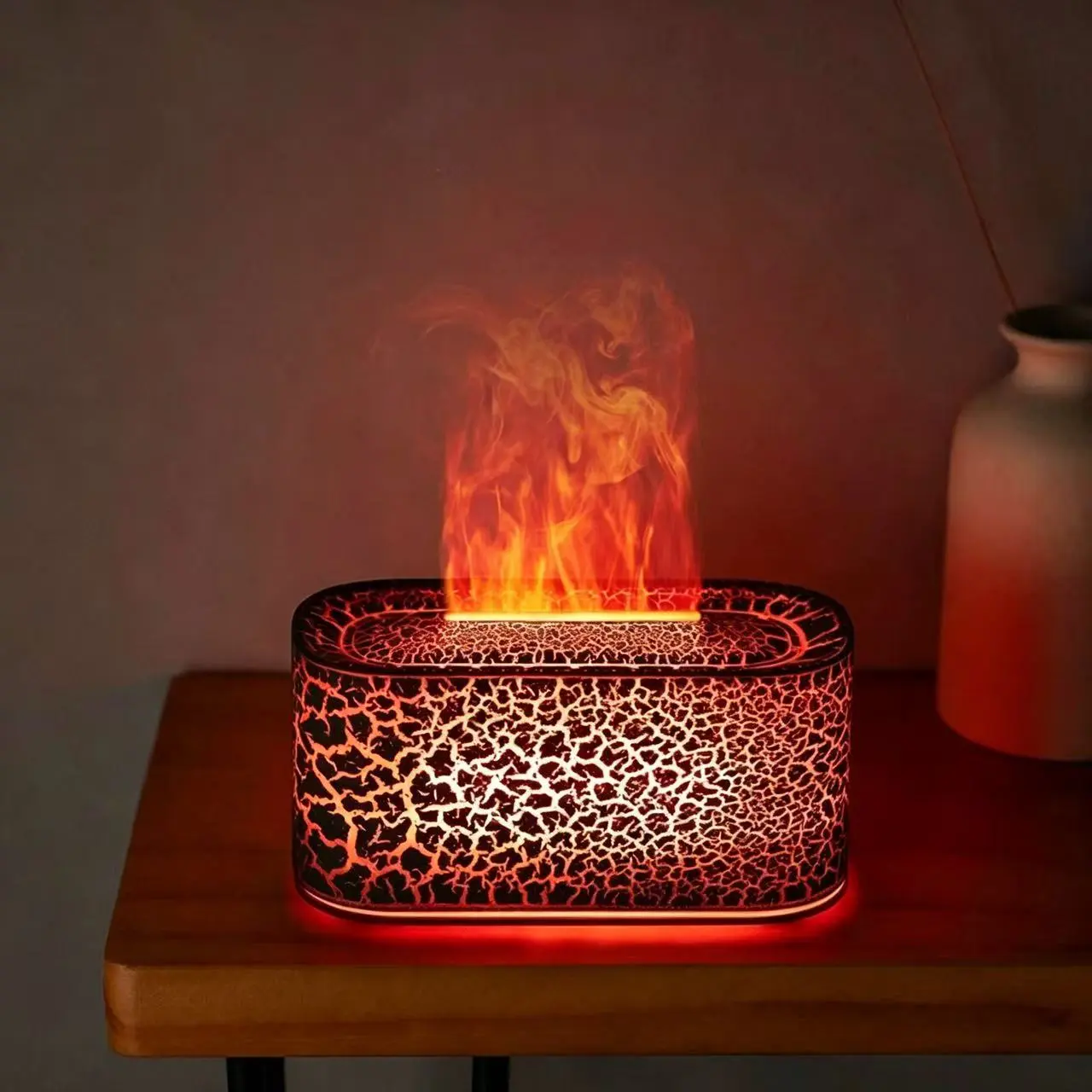 160ML Mini Humidifier - USB Powered Ultrasonic Wireless Aroma Diffuser Aromatherapy Machine, Compact Diamond Design, Quiet Cool Mist + Light, Color Changing Flame Light, for Bedroom, Office Desk, Small Spaces