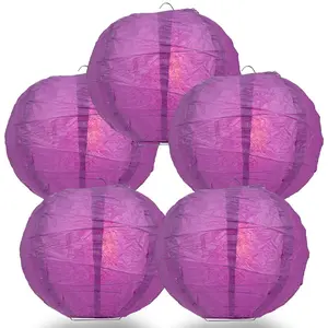 5-Pack 8 Inch Violet / Orchid Free-Style Ribbing Round Paper Lantern