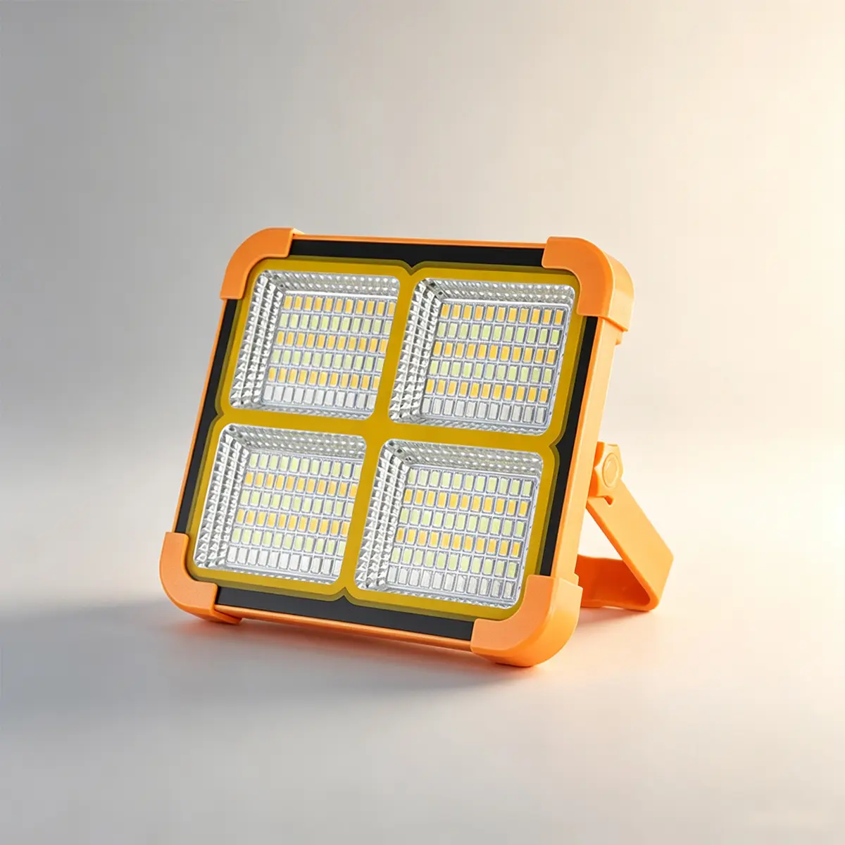 Waterproof Solar Powered LED Work Light, Multi-Mode Dimmable Rechargeable Floodlight with Phone Charger Function, 180° Adjustable Stand Portable Outdoor Light for Camping Construction Emergency Survival