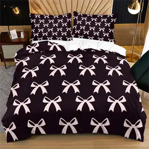 2/3 Pcs Cute Bow Duvet Cover Set, Modern Cartoon Style Bedding Set, Includes Duvet Cover/Pillowcases, No Padding/Zipper Closure, Soft Comfortable Durable, Perfect for Holiday Bedroom Decoration
