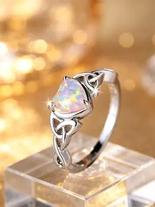 Heart-Shaped Opal Celtic Knot Ring, Romantic Style Jewelry, Fake Engagement Ring, Women's Wedding Band, Elegant Design