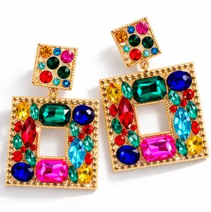 Aretes Brillantes de Strass Multicolor – Pendientes Largos Elegantes para Mujer, Súper Llamativos