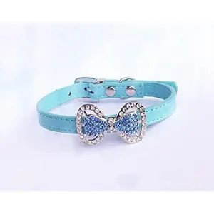 Leather Rhinestone Bow Tie Cat Dog Collar