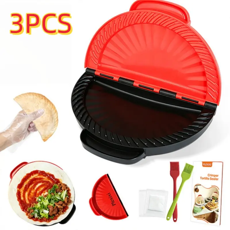 3PCS PLEXIXI Crimper Tortilla Sealer, For 10 inch Flour Tortillas Crimper for Quick Quesadilla Crimper Taco Sealer Press, Easy Crimper Tool, Includes 2*Brush Red and black