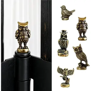 5 Set Magnetic Hinge Heads Decorative Topper- Brass Owl and Sparrow Magnetic Door Hinge Toppers Animal Lover Gift for Home Decor