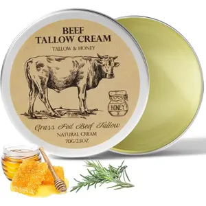 Beef Tallow for Skin, Tallow and Honey Cream,Tallow Face Moisturizer, Natural Organic Grass-Fed Beef Tallow Balm with Raw Honey Moisturizing Cream for Body Lotion Skin Care for Sensitive Skin (2.5oz), double repair face moisturizer