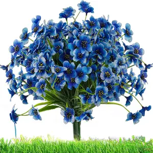 Artificial Outdoor Flowers,6 Bundles Fake Flowers UV Resistant Faux Outdoor Plastic Flower Plants for Outside Indoor Décor(Blue) Gift Bouquet