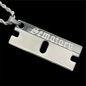 Sematary Razor Necklace 1.25" Etched Mirror Polished Haunted Mound Pendant in Solid 316L Surgical Stainless Steel with Free Gift Chain
