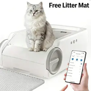 Open-Top Automatic Litter Box Self Cleaning Cat Litter Box Self-Cleaning Robot for Large Cats with Safety Sensors and APP Control