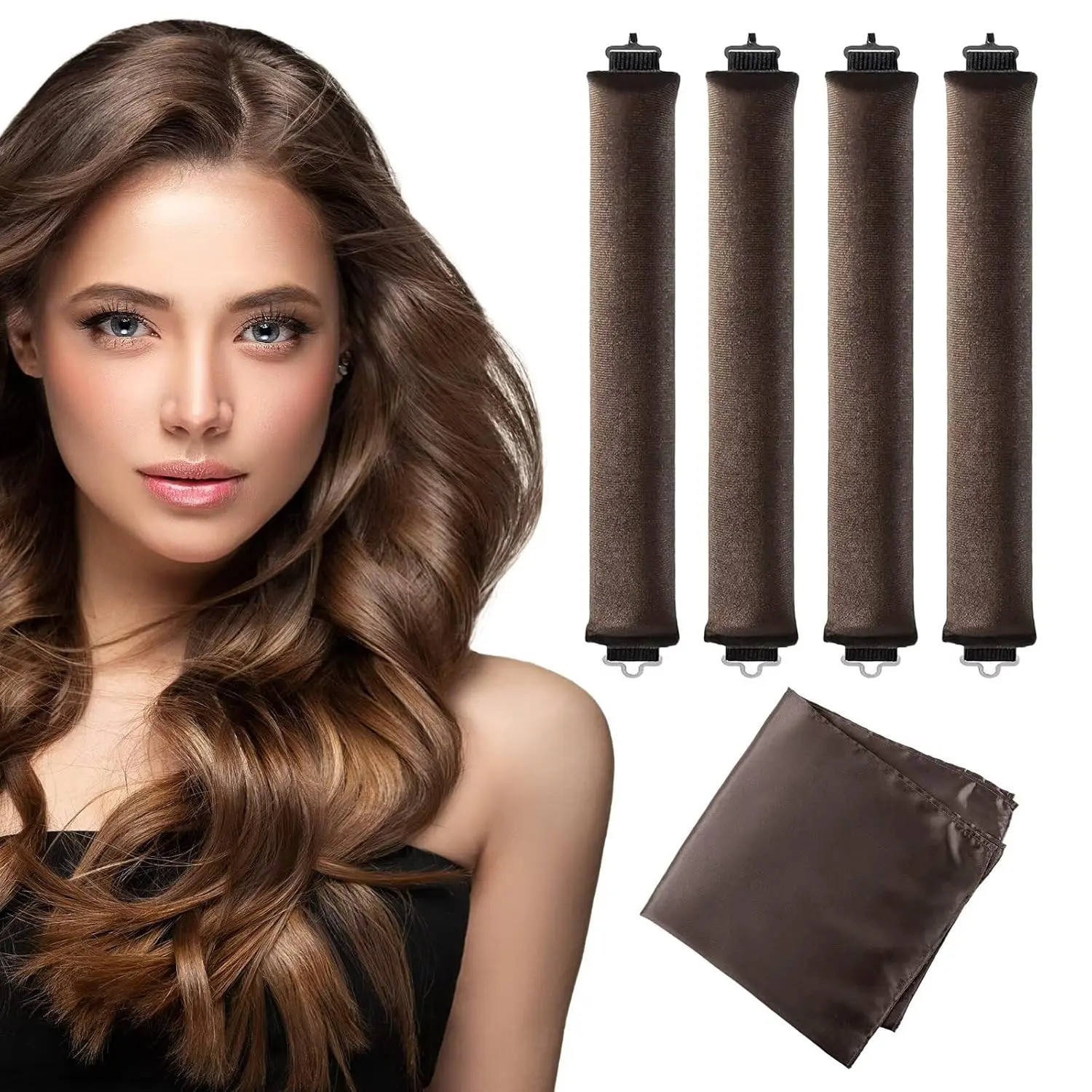 Heatless Curls Overnight with Satin Head Scarf, Soft Sleep In Flexi Rods