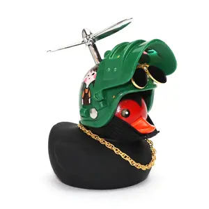 Patitos Belicos:  Car Dashboard Decorations Cool Black Rubber Duck with Thruster Helmet