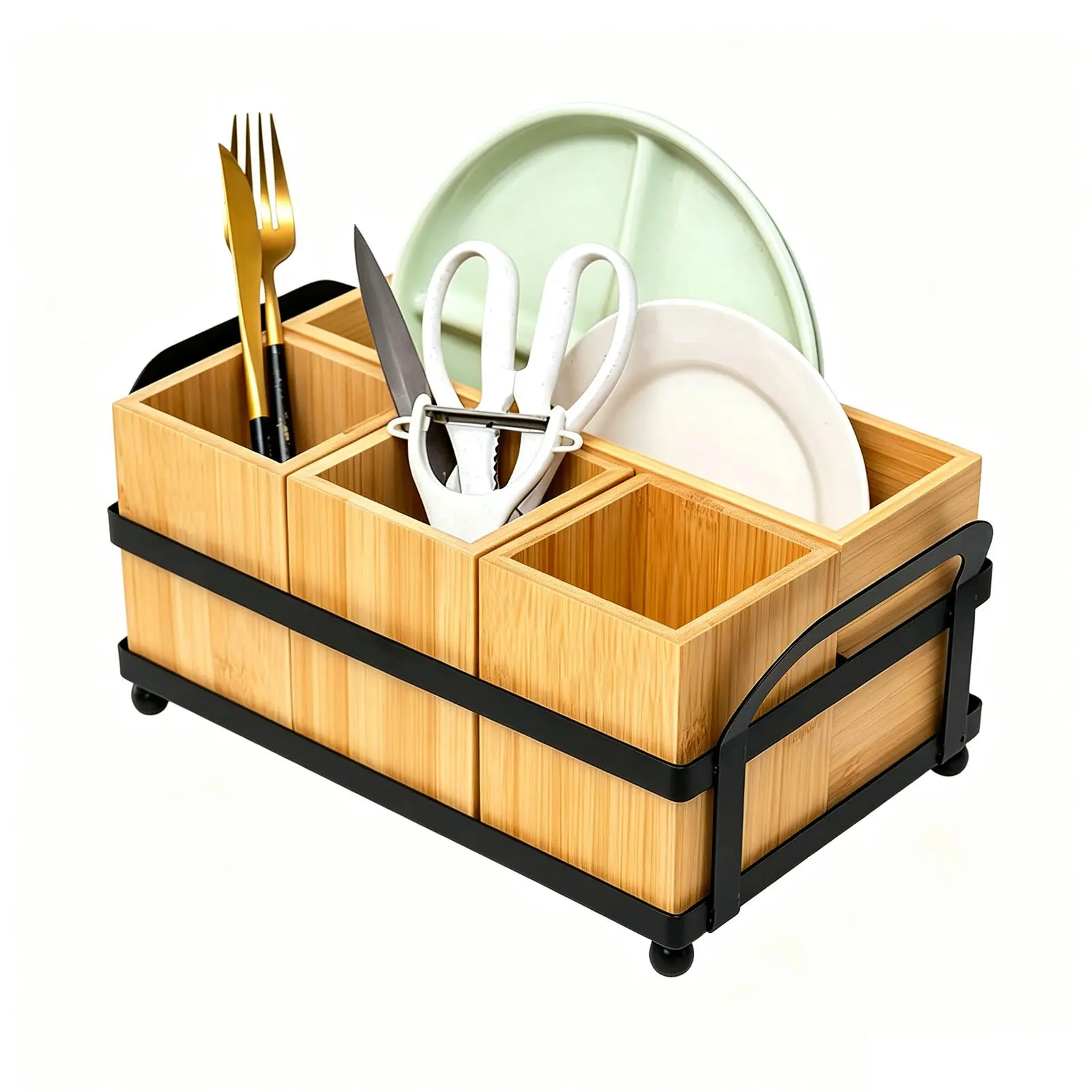 Sturdy Wooden Cutlery Organizer for Knives, Forks, and Spoons – Detachable Tableware Holder, Portable and Easy to Clean, Ideal for Kitchens and Dining Tables