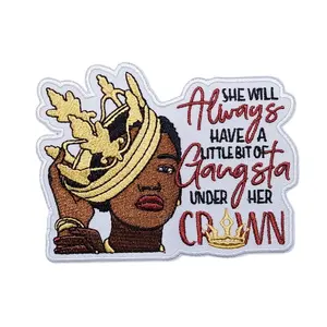 Patch Party Club, Regal Rebellion Beauty (1-pc) Gangsta Under Her Crown Patch, Size 4" Iron-on Embroidered Patch for Jackets and Hats
