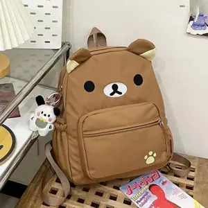 Kawaii Rilakkuma Backpack Anime Cartoon Embroidery Backpack Stylish Large-Capacity Student School Bag Nylon Multifunctional Bags