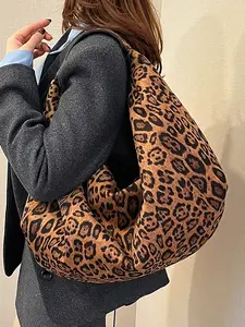 Retro leopard print handbag, casual and personalized textured one-shoulder underarm bag, fashionable and versatile one-shoulder commuter bag, lazy one-shoulder handbag, Fashionable Patterned Bag, suitable for daily matching and other scenarios.