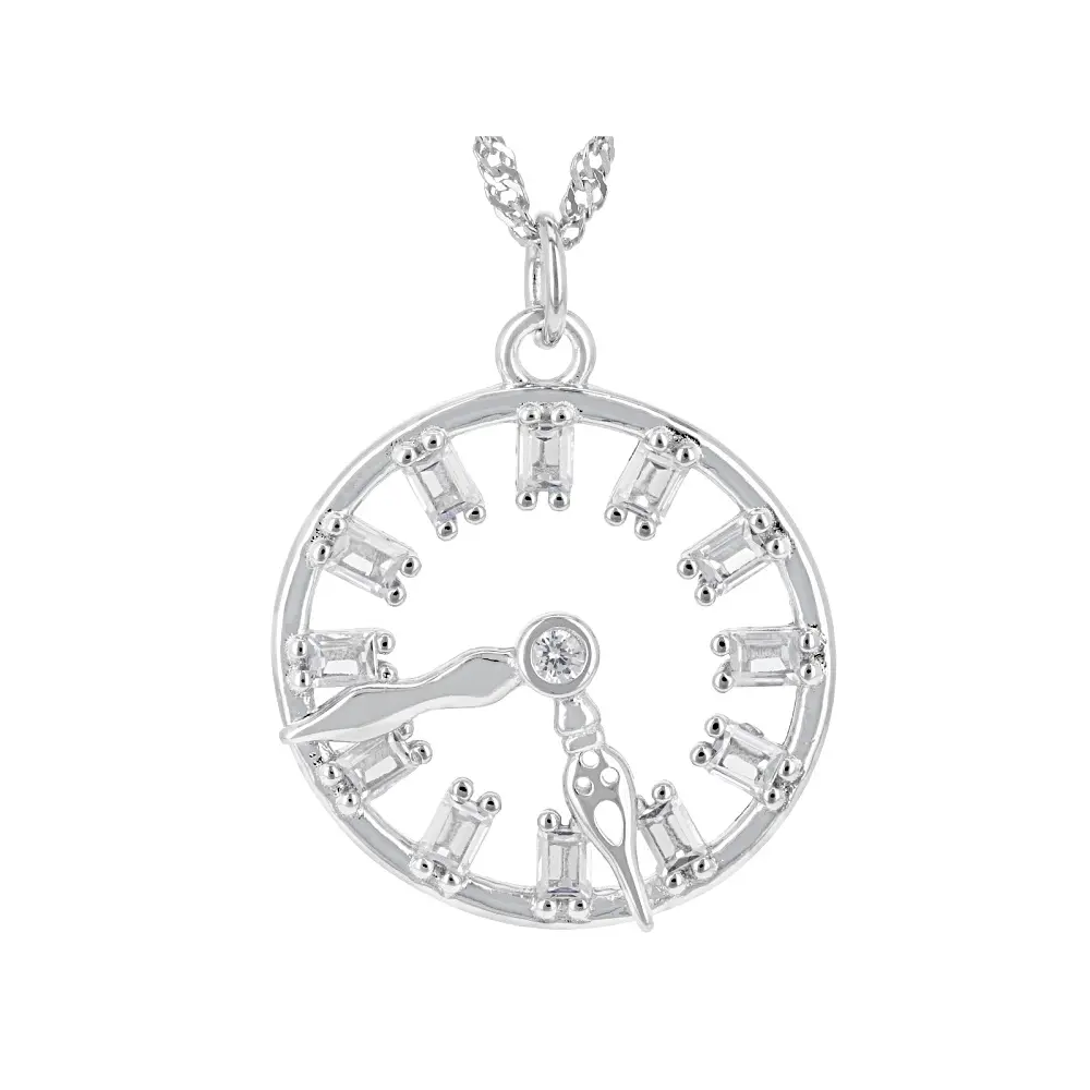 JTV White Cubic Zirconia Rhodium Over Sterling Silver Clock Pendant 1.28ctw JTV White Cubic Zirconia Rhodium Over Sterling Silver Clock Pendant 1.28ctw
