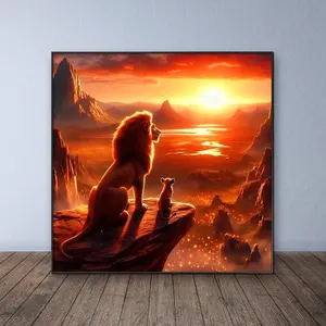 Lion King Pattern DIY Diamond Art Painting Kit without Frame, DIY 5D Diamond Art Painting Kit, Wall Art Decor for Home Living Room Bedroom, Lion King Artwork
