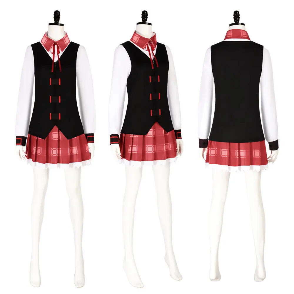 Chelsea Night Raid Cosplay Costume Set White Shirt Black Vest Red Plaid Skirt Bow Tie